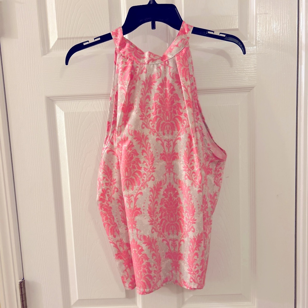 Pink and White Sleeveless Top